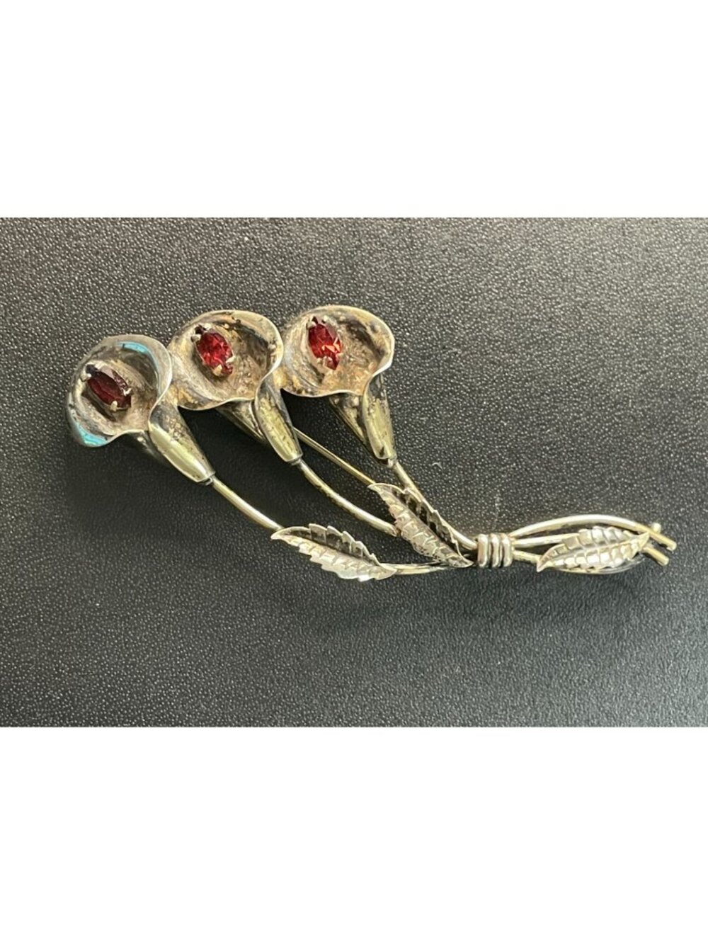 VTG 1940s Retro Modern Sterling Silver Triple Calla Lily Bouquet Pin Brooch